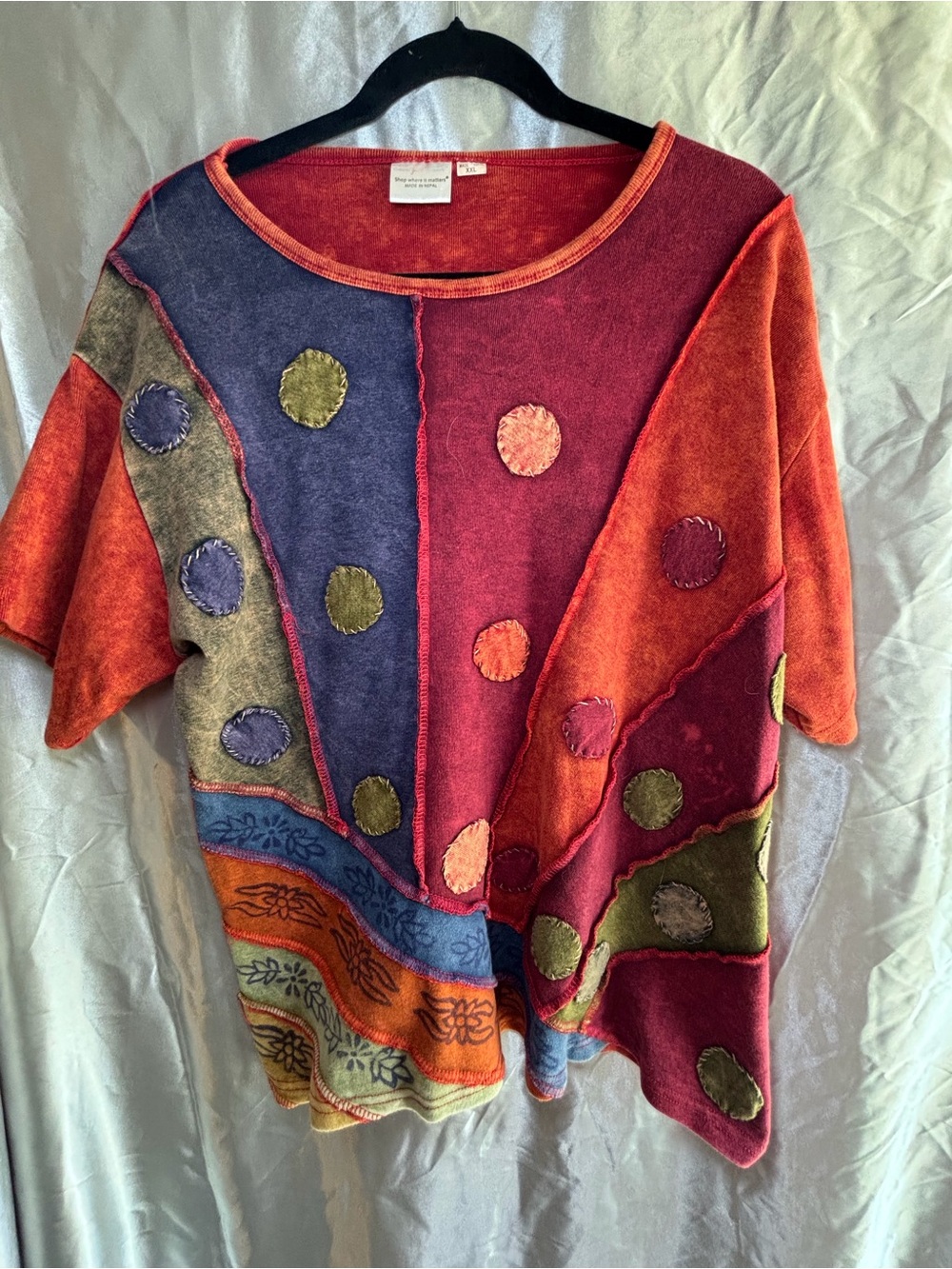Greater Good Network Fair Trade Bohemian Patchwork Polka Dot Top Size XXL